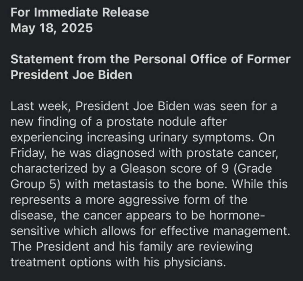 Joe Biden atteint d’un cancer de la prostate de stade 4 1 Communique Biden