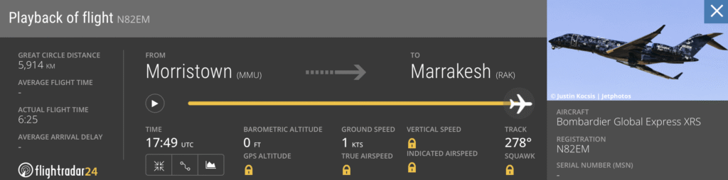 Jared Isaacman à Marrakech : une visite discrète du patron du New Space américain 1 N82EM flighradar