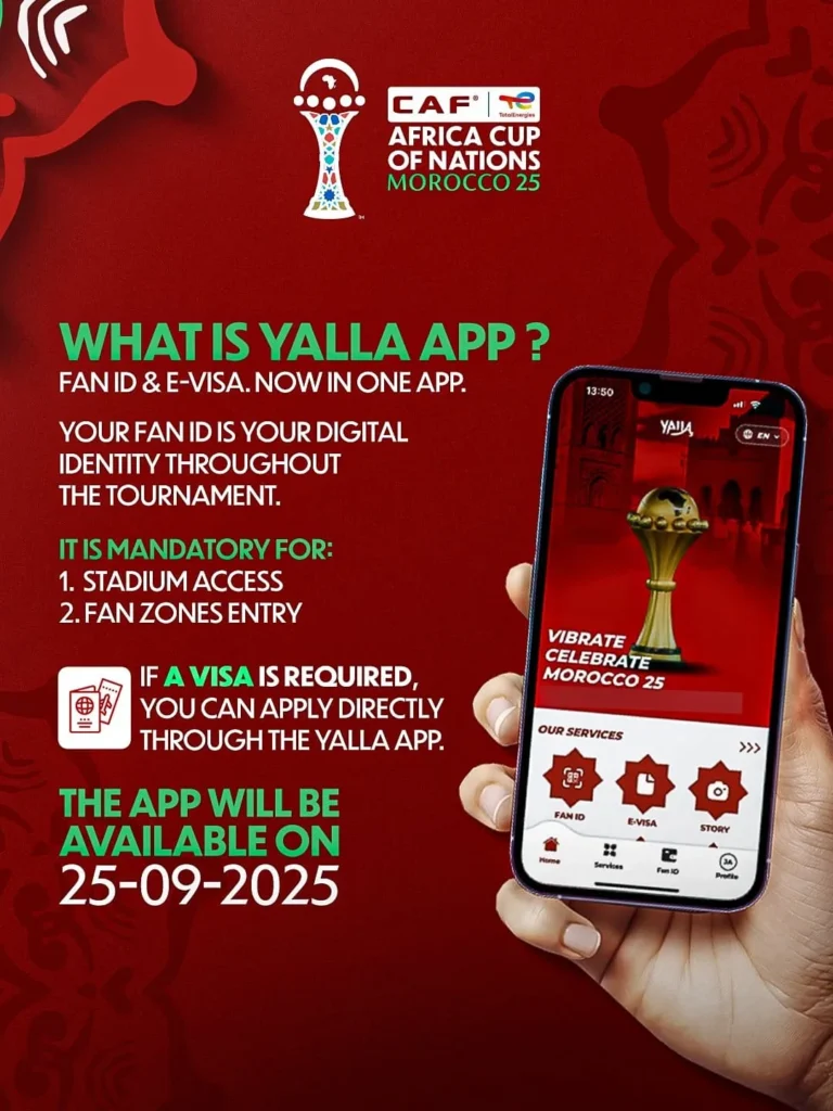 CAN 2025 : le Maroc lance « Yalla », l’application Fan ID et e-Visa pour les supporters 1 app yalla african cup nations 2025 fan id evisa morocco electronic visa.jpg 1