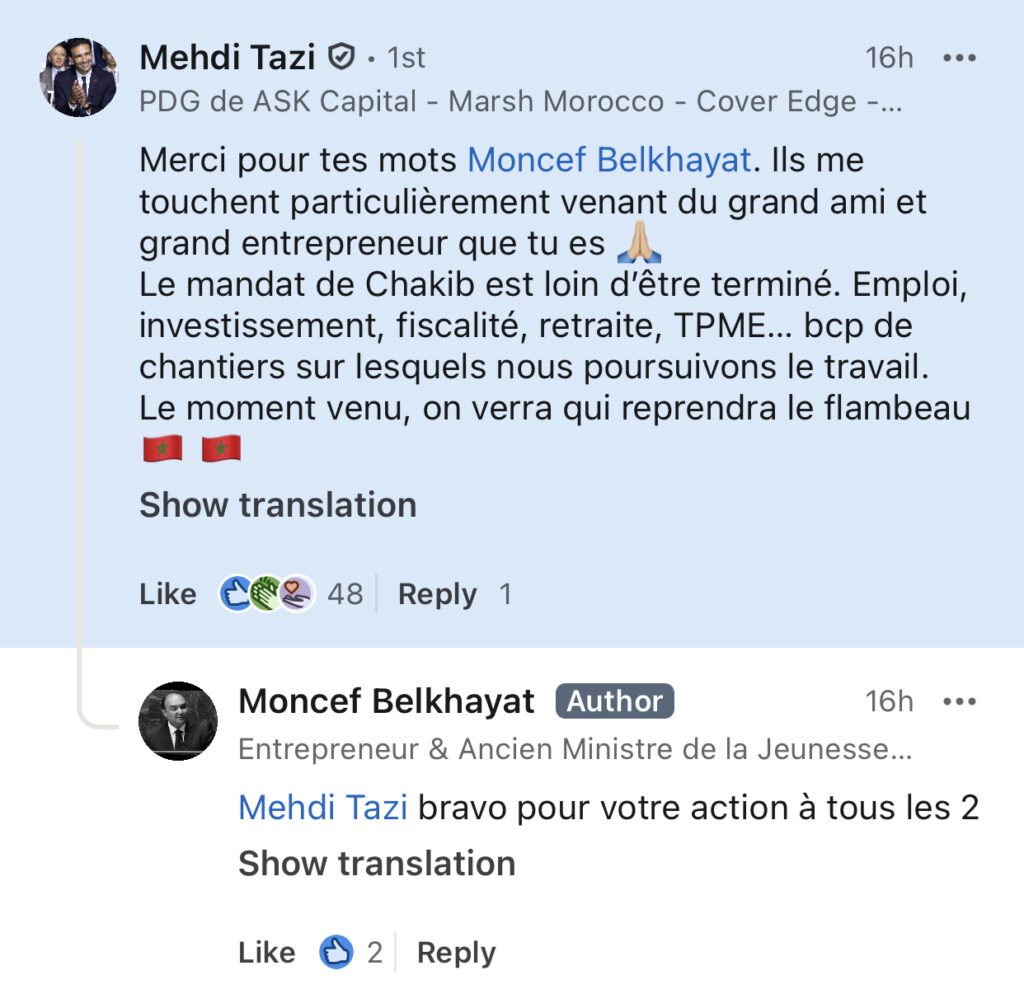 Commentaire Linkedin Tazi Belkhayat
