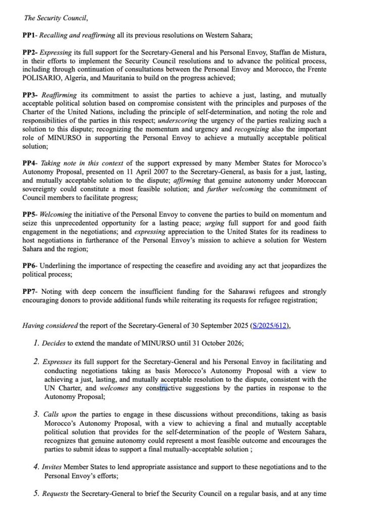 Sahara : une version amendée du projet de résolution américaine fuitée avant le vote 1 Resolution Sahara 1