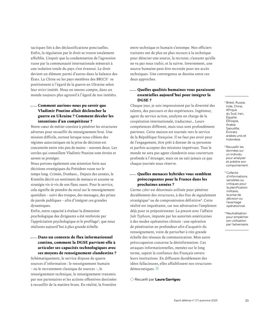 Esprit defense n° 17 Automne 2025 DGSE 2