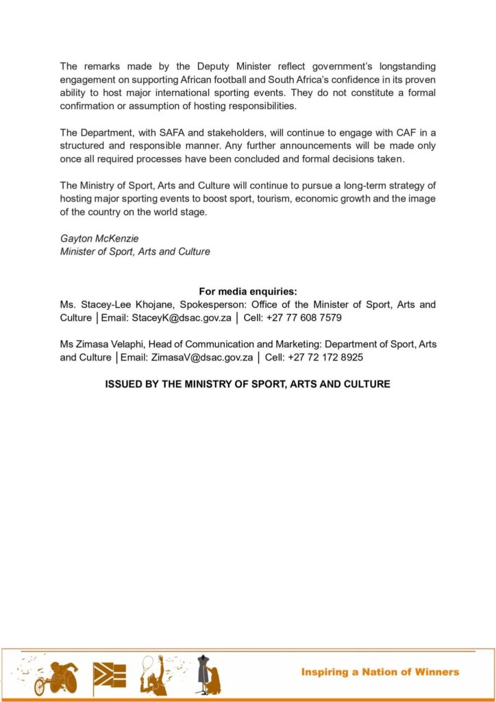 CAN féminine 2026 : retrait du Maroc, tensions à la CAF et positionnement sud-africain, ce que disent les faits 2 Communique AS 2