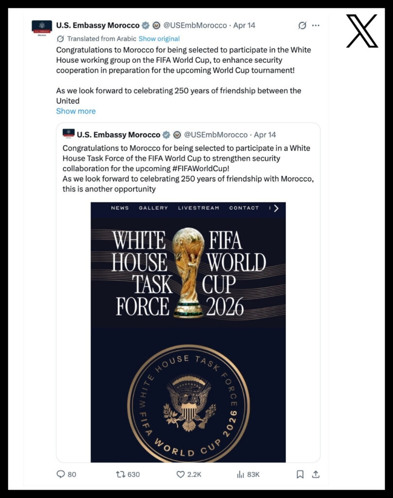 Le Maroc intègre la task force de la Maison Blanche pour la Coupe du monde 2026 1 US Embassy Fifa Task force