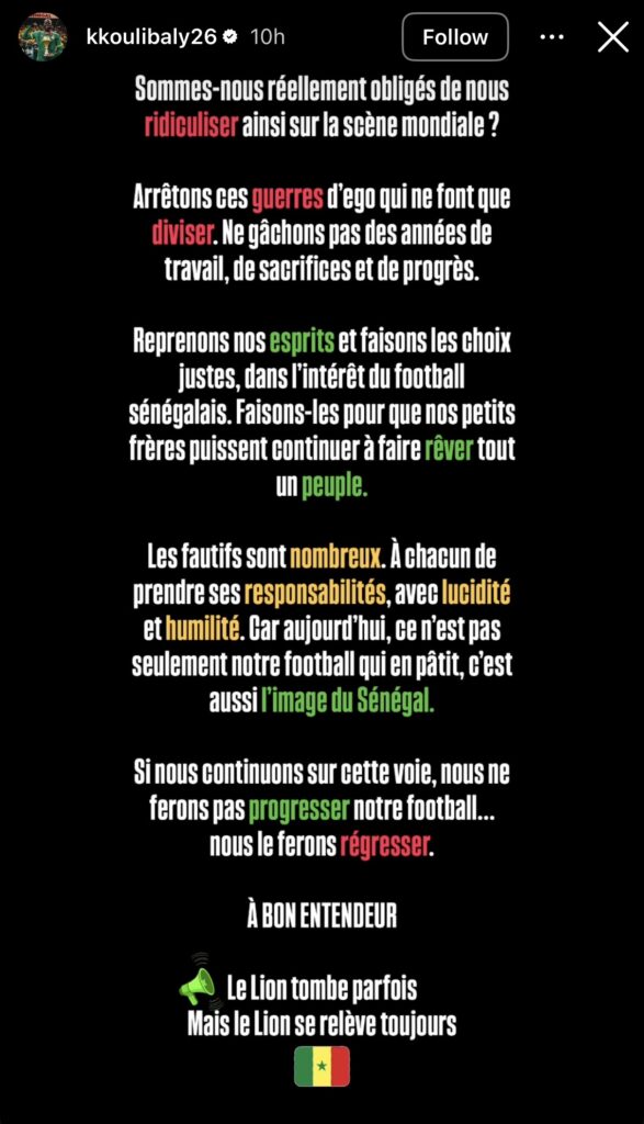 Le football sénégalais enchaîne les scandales : le médecin des Lions de la Teranga était gynécologue 1 Koulibaly Instagram