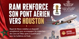 Supporters des Lions de l’Atlas, Royal Air Maroc vous emmène à Houston ! 12 vols directs à 10 000 DH pour les huitièmes de finale