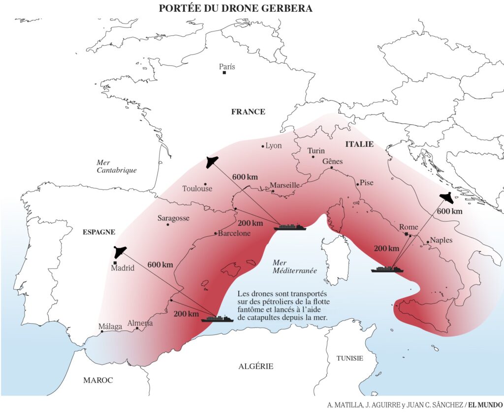 Des drones russes surgissant de la Méditerranée pour frapper l’Europe : le scénario d’El Mundo, l’alerte démentie par Macron 1 01 portee gerbera fr