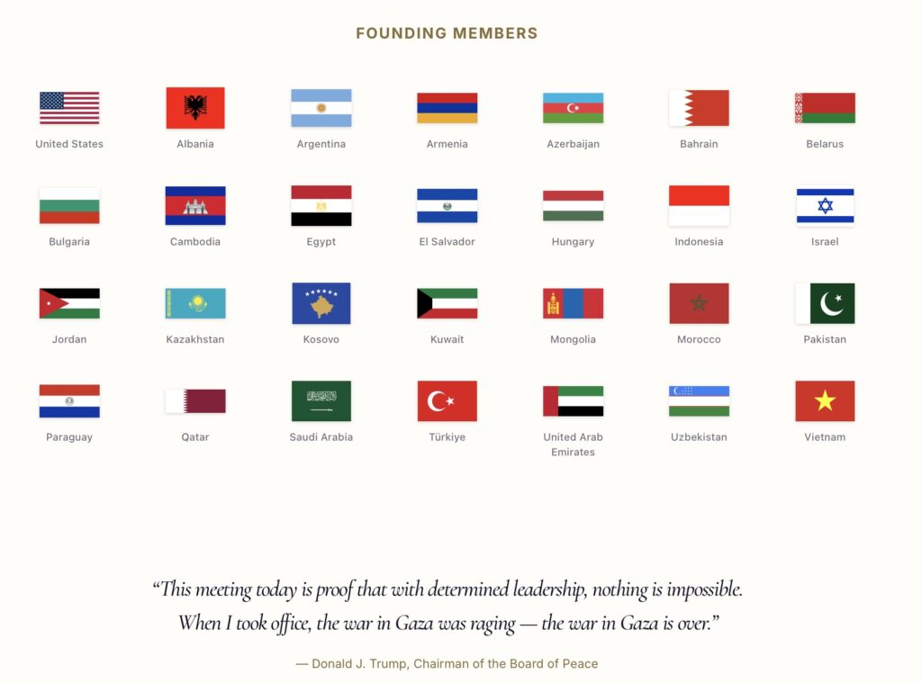 Gaza : le « Board of Peace » réunira des dizaines de pays à New York le 23 septembre 1 BOP Founding members