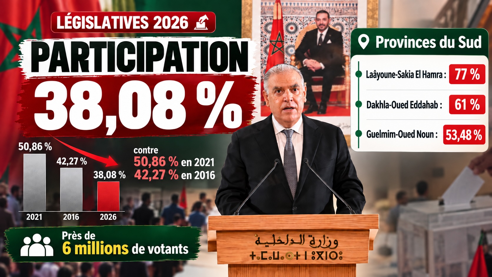 sahara marocain 16 Législatives 2026 : participation au plus bas depuis 2016, mobilisation spectaculaire dans les provinces du Sud