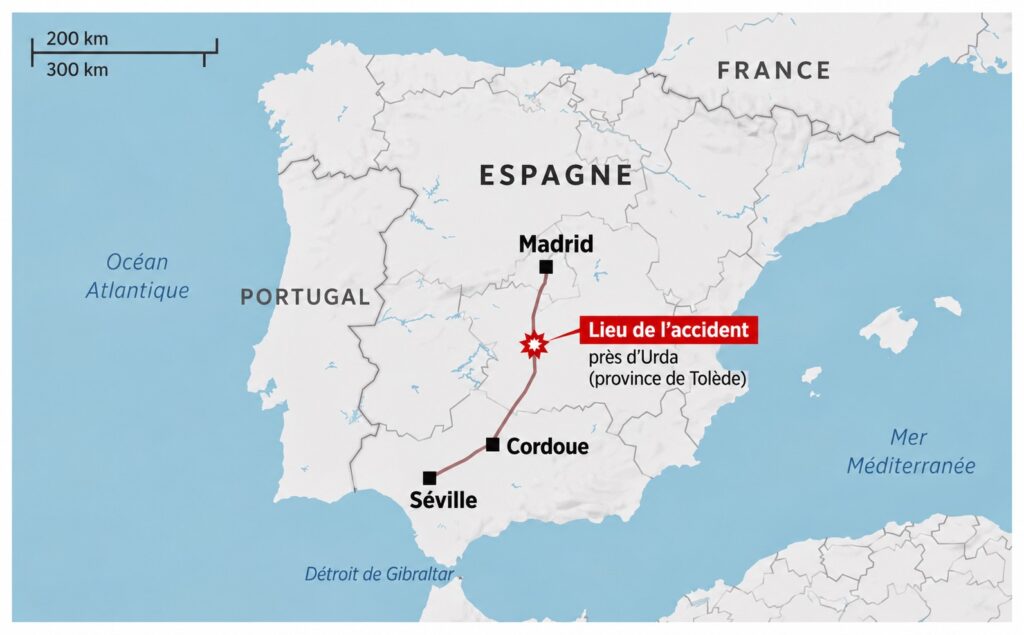 Carte ferroviaire de lEspagne et lieu de laccident 1
